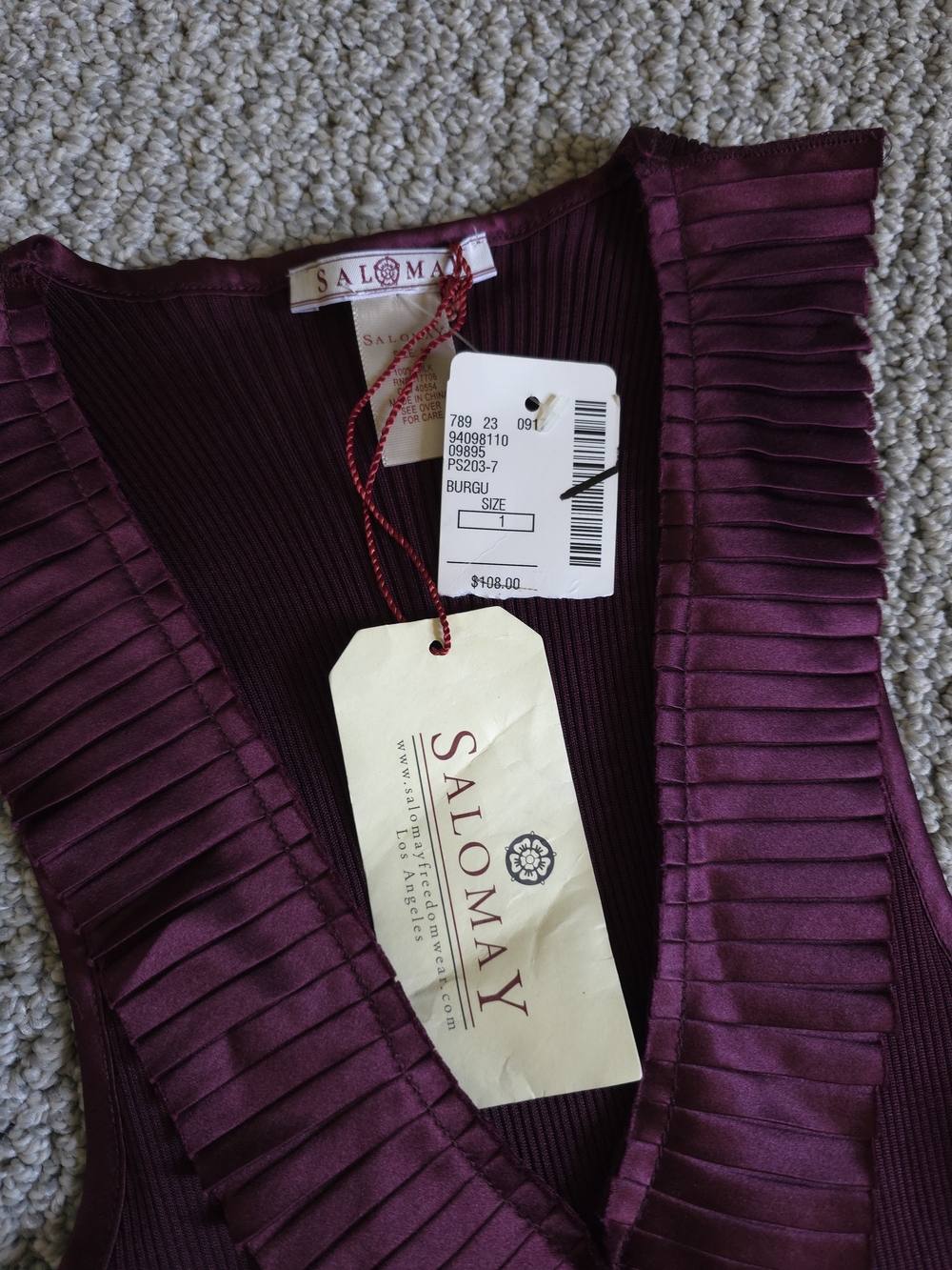 Salomay Silk Stretchy Burgundy Tank with Ruffle Trim - Picture 4 of 15